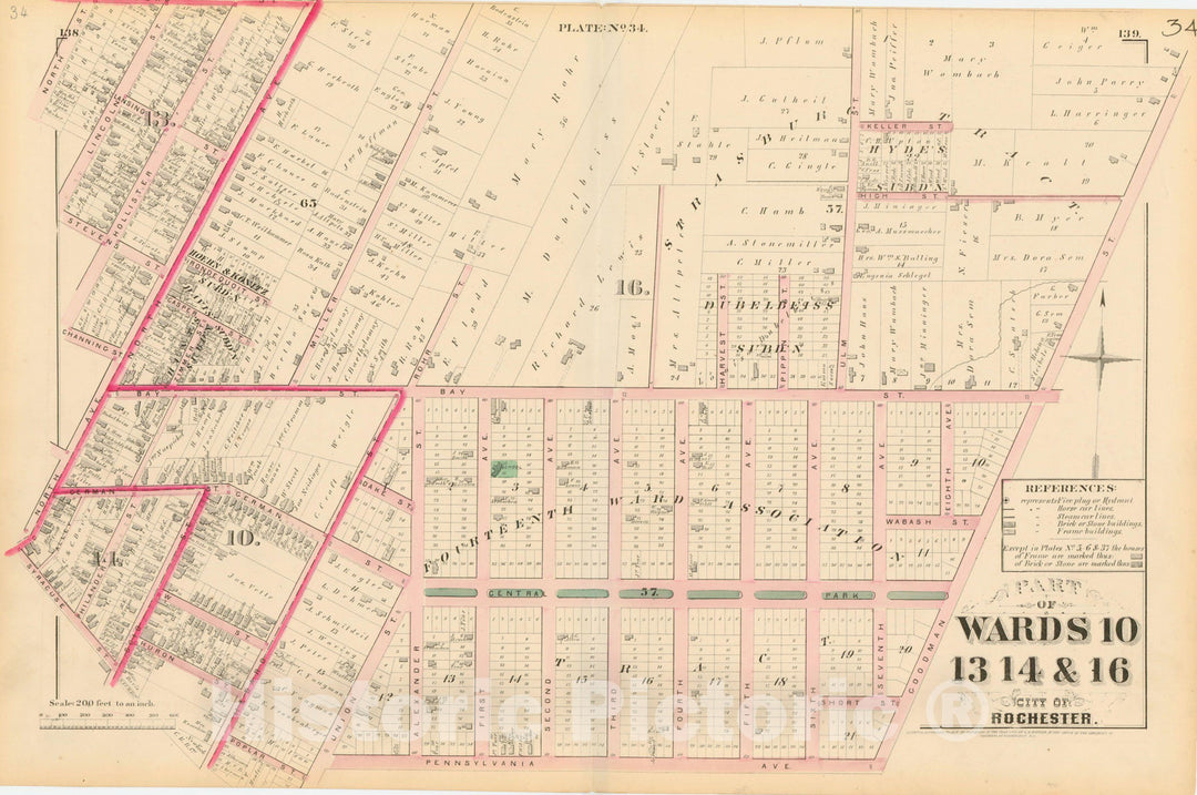 Historic Map : Atlas of Rochester, NY, Rochester 1875 Plate 034 , Vintage Wall Art