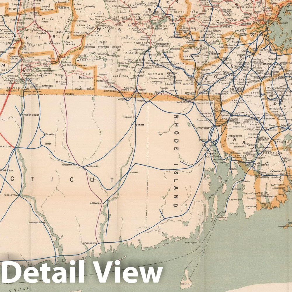 Historic Map : Massachusetts Railroad Commission Maps, Railroads of Massachusetts 1913 , Vintage Wall Art