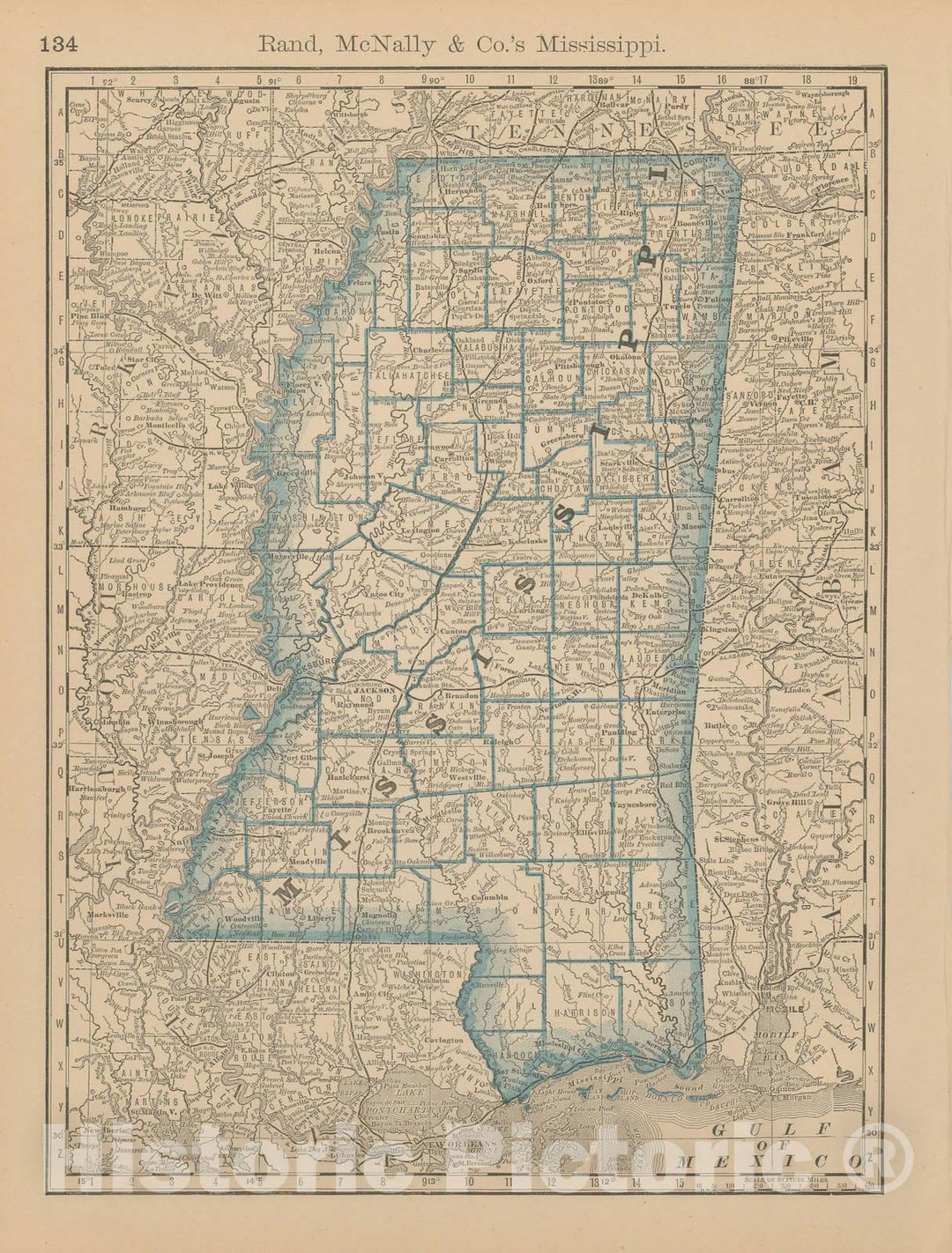 Historic Map : Mississippi 1877 , Business Atlas of the USA , Vintage Wall Art