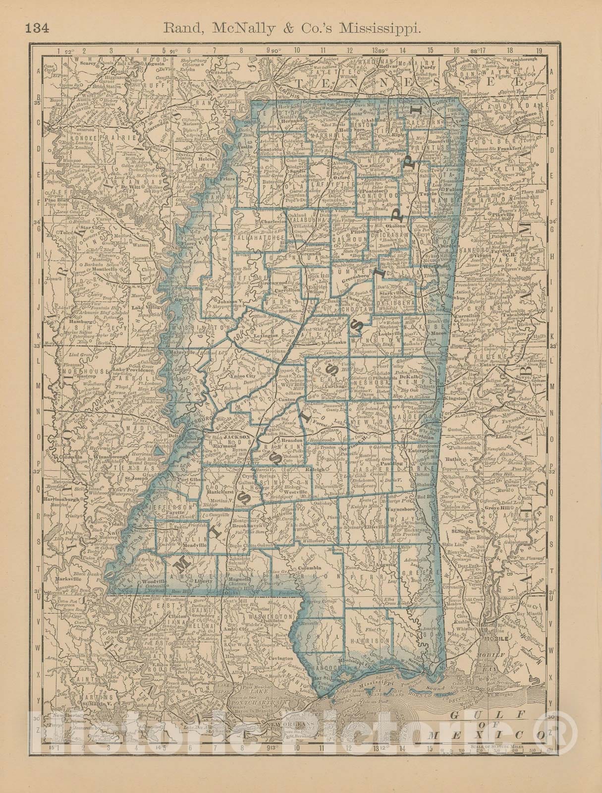 Historic Map : Mississippi 1877 , Business Atlas of the USA , Vintage Wall Art