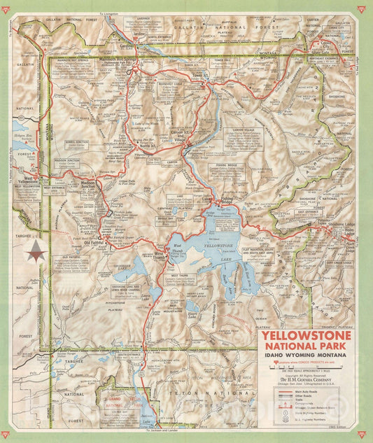 Historic Map : Yellowstone National Park 1965 , Vintage Wall Art