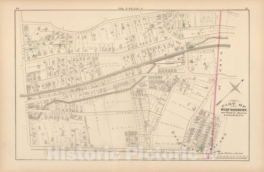 Historic Map : Atlas of County of Suffolk, MA, Vol. 5th, Jamaica Plain 1874 Plate A , Vintage Wall Art