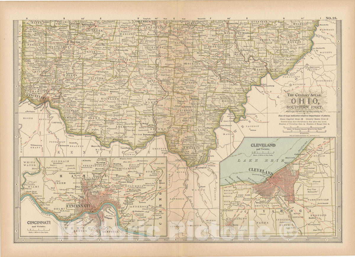 Historic Map : Ohio 1914 , Century Atlas of the World, Vintage Wall Art