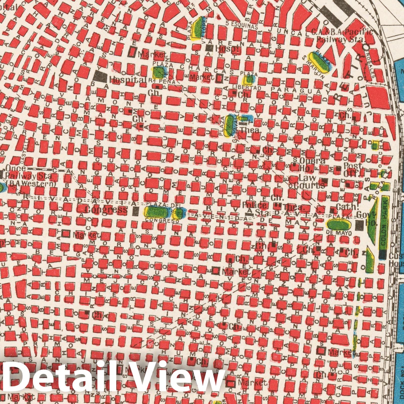 Historic Map : South American Cities, Buenos Aires 1914-1918 , Vintage Wall Art