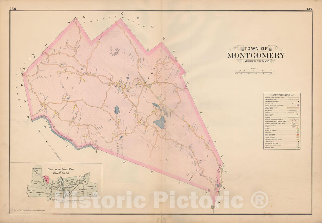 Historic Map : Atlas of Hampden County, Massachusetts, Montgomery 1894 , Vintage Wall Art
