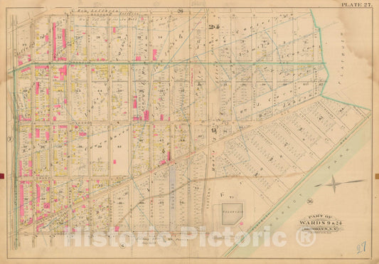 Historic Map : Robinson's Atlas City of Brooklyn, NY, Brooklyn 1886 Plate 027 , Vintage Wall Art