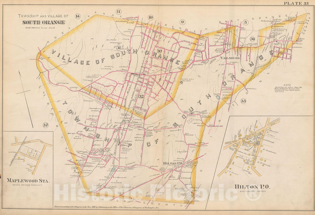 Historic Map : Atlas of Essex County, New Jersey, South Orange 1890 Plate 033 , Vintage Wall Art