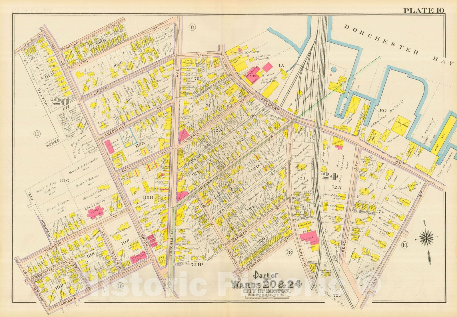 Historic Map : Atlas City of Boston, Dorchester, Dorchester 1910 Plate 010 , Vintage Wall Art