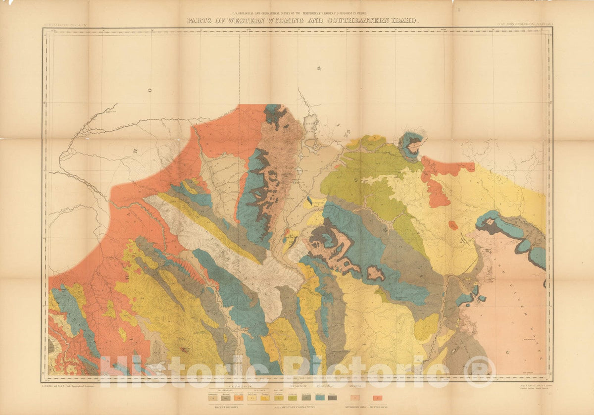 Historic Map : USGS Maps of The American West - Parts of Western Wyoming and Southeastern Idaho 1877 , Vintage Wall Art