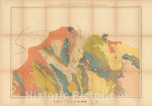 Historic Map : USGS Maps of The American West - Parts of Western Wyoming and Southeastern Idaho 1877 , Vintage Wall Art