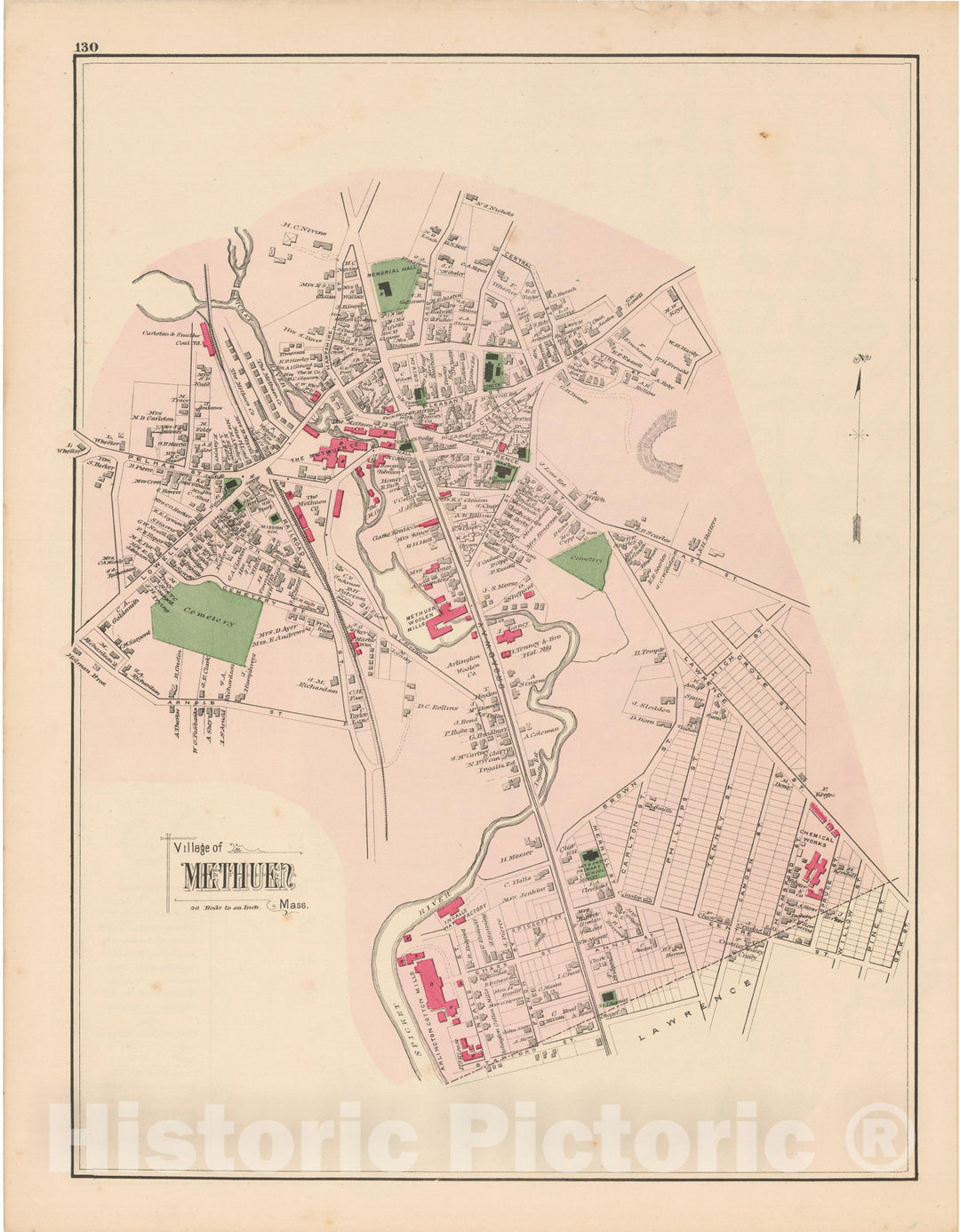 Historic Map : Atlas of Essex County, Methuen 1884 , Vintage Wall Art