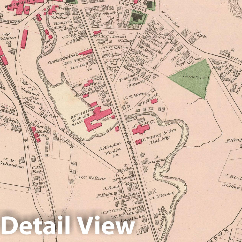 Historic Map : Atlas of Essex County, Methuen 1884 , Vintage Wall Art