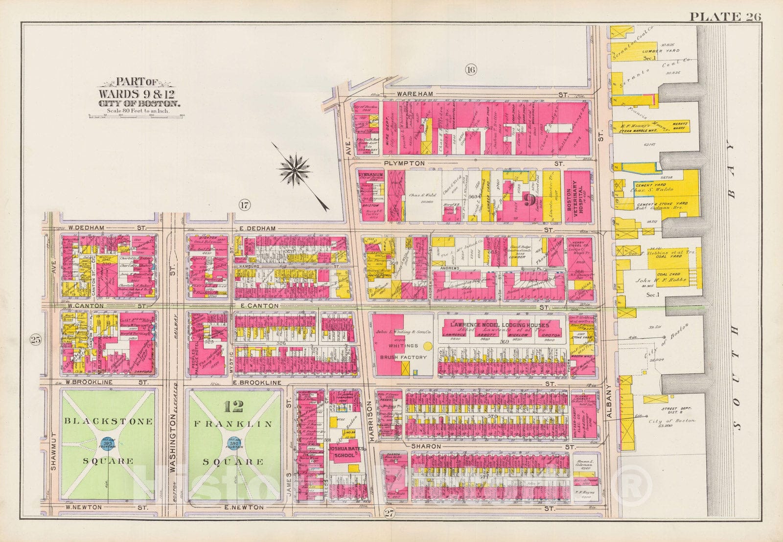 Historic Map : Atlas City of Boston: Boston Proper and Back Bay, Boston 1908 Plate 026 , Vintage Wall Art