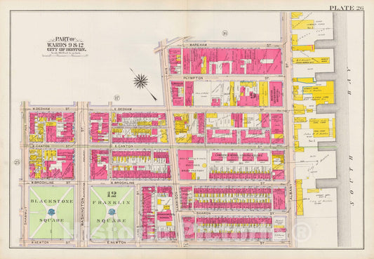 Historic Map : Atlas City of Boston: Boston Proper and Back Bay, Boston 1908 Plate 026 , Vintage Wall Art