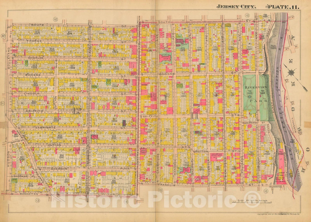 Historic Map : Jersey City 1919 Plate 011 , Vintage Wall Art