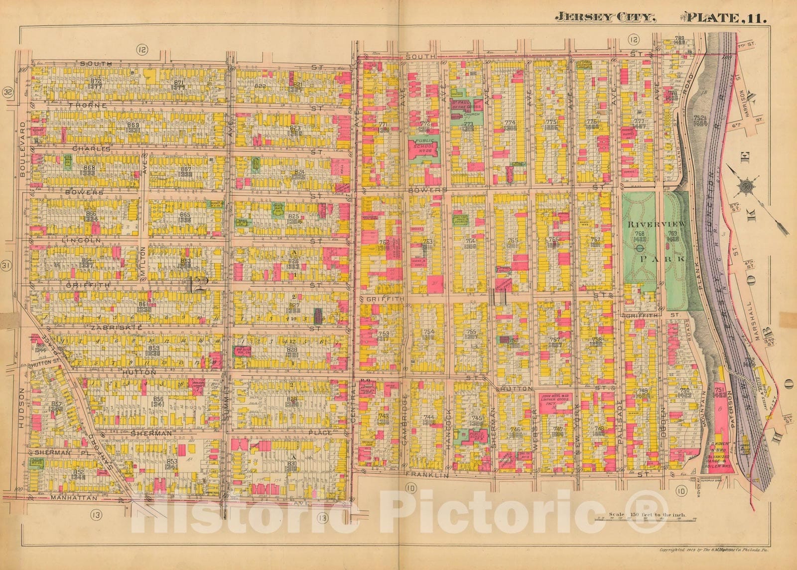 Historic Map : Jersey City 1919 Plate 011 , Vintage Wall Art