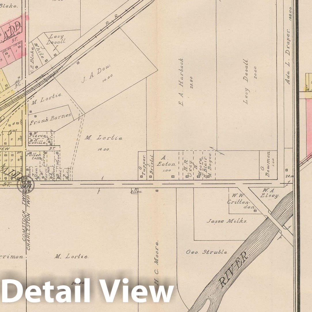 Historic Map : Charleston & Climax & Comstock 1910 , Standard Atlas of Kalamazoo County , Vintage Wall Art