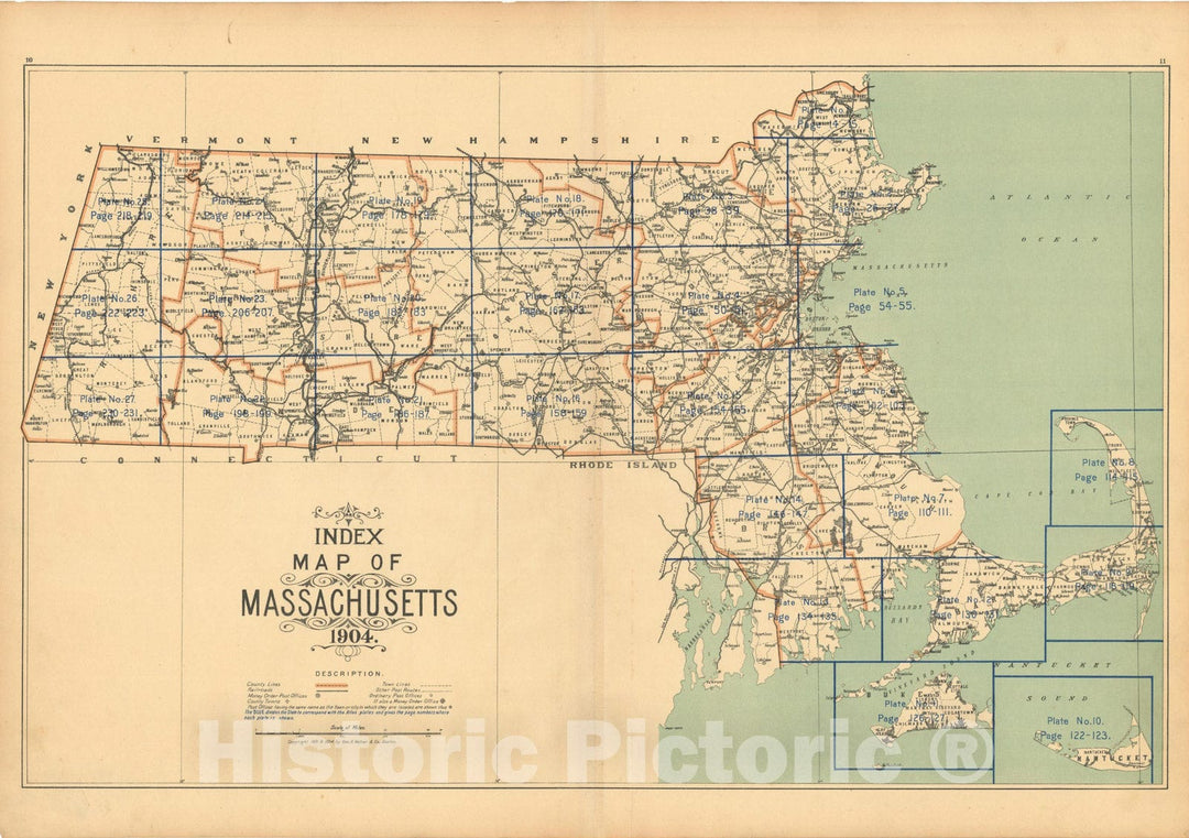 Historic Map : Atlas of Massachusetts, Massachusetts 1904 , Vintage Wall Art