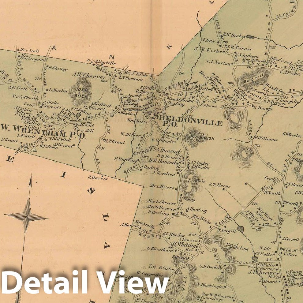 Historic Map : Atlas of Norfolk County, Wrentham 1876 , Vintage Wall Art