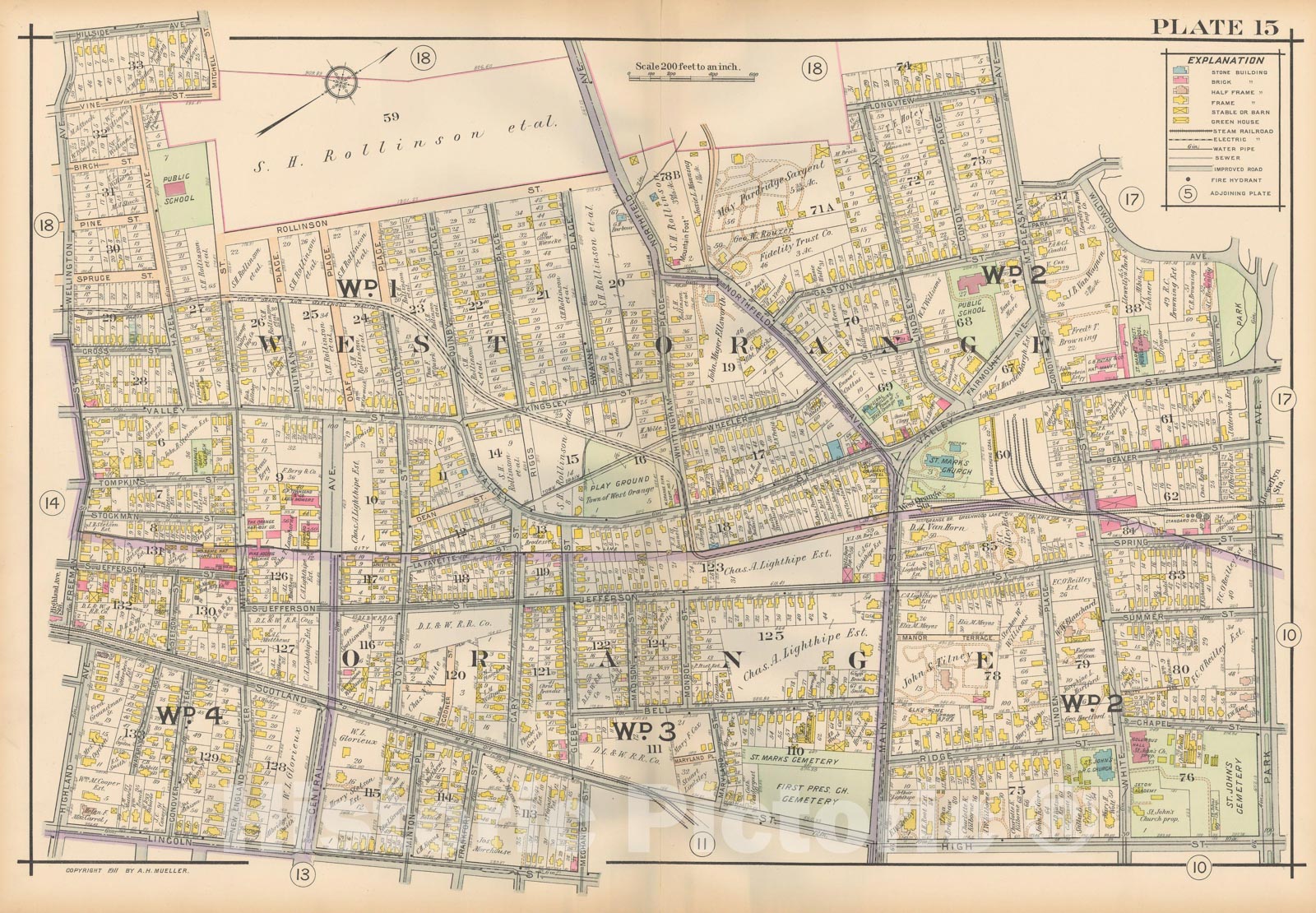 Historic Map : Atlas Oranges, Orange & West Orange 1911 Plate 015 , Vintage Wall Art