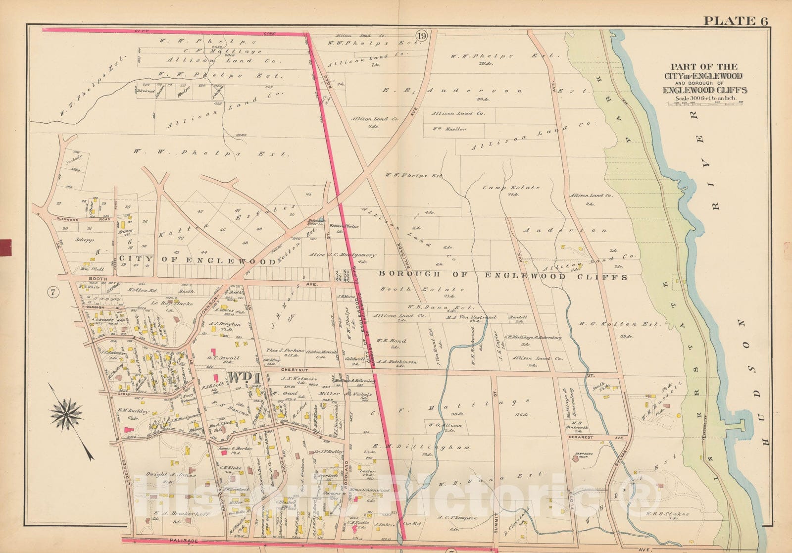 Historic Map : Atlas of Bergen County, New Jersey, Volume One, Englewood & Englewood Cliffs 1912 Plate 006 , Vintage Wall Art