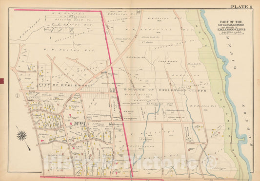 Historic Map : Atlas of Bergen County, New Jersey, Volume One, Englewood & Englewood Cliffs 1912 Plate 006 , Vintage Wall Art
