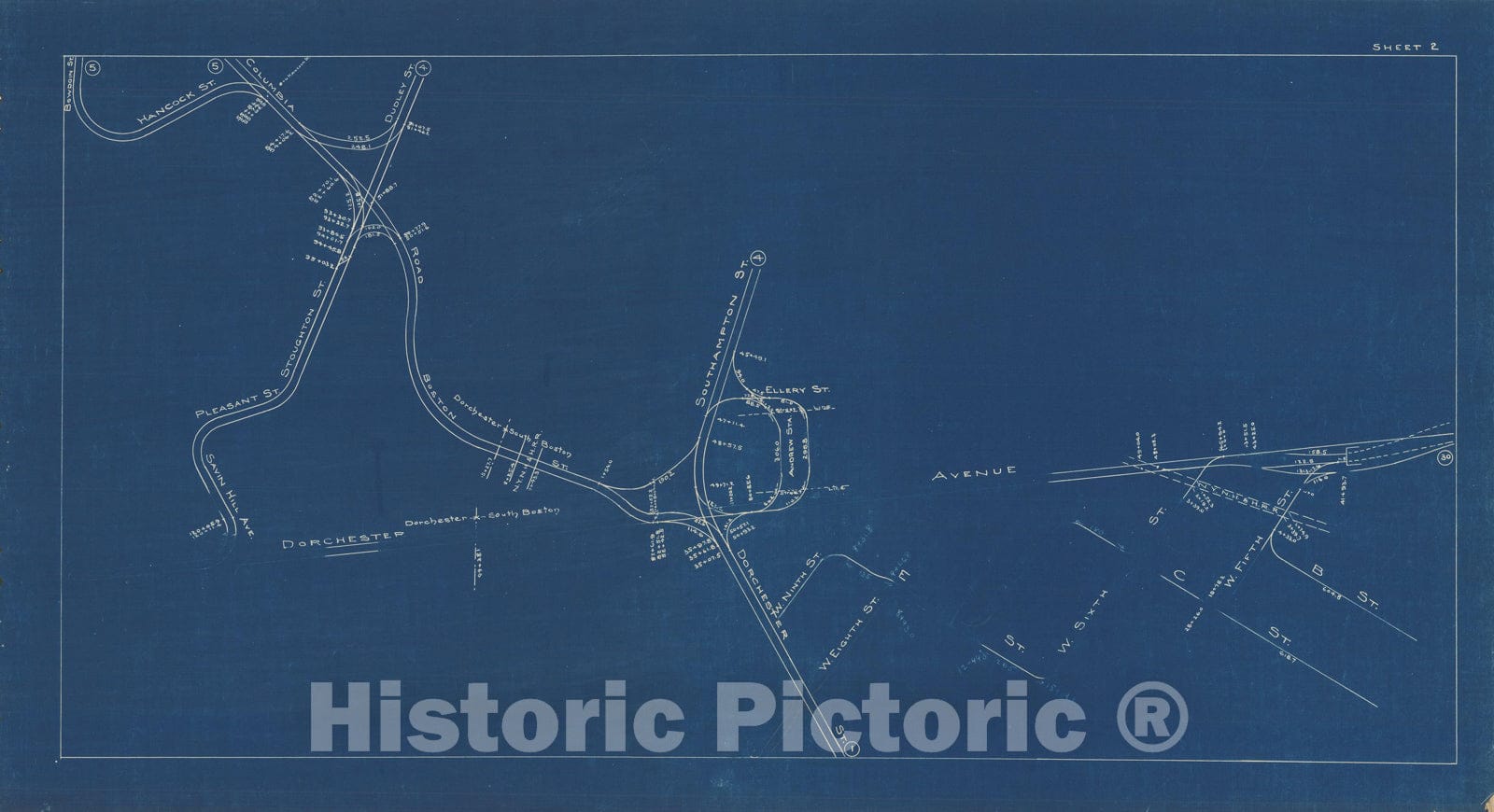 Historic Map : Boston Elevated Railway Track Plans, Dorchester & South Boston 1936 Plate 002 , Vintage Wall Art