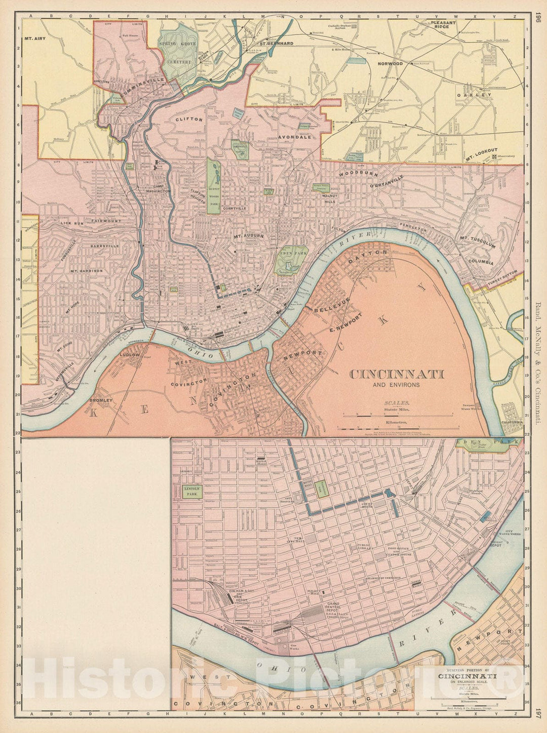 Historic Map : Cincinnati 1903 , Rand McNally Business Atlas , Vintage Wall Art