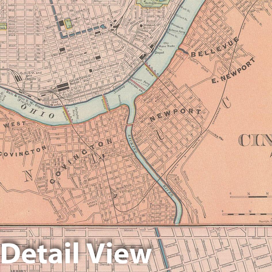 Historic Map : Cincinnati 1903 , Rand McNally Business Atlas , Vintage Wall Art