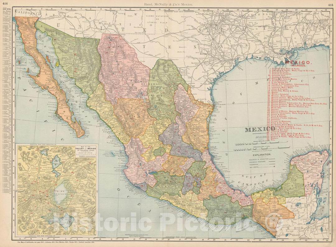 Historic Map : Mexico 1903 , Rand McNally Business Atlas , Vintage Wall Art