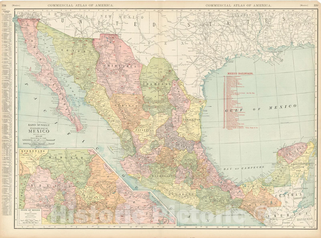 Historic Map : Commercial Atlas of America, 56th Edition, Mexico 1925 , Vintage Wall Art