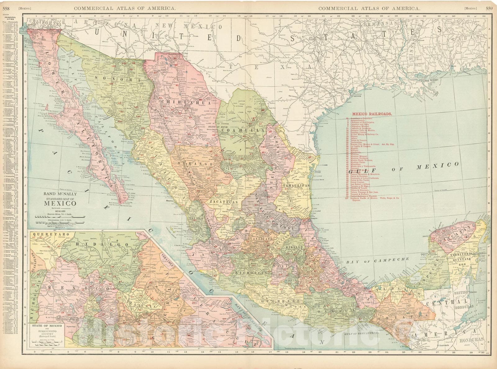 Historic Map : Commercial Atlas of America, 56th Edition, Mexico 1925 , Vintage Wall Art