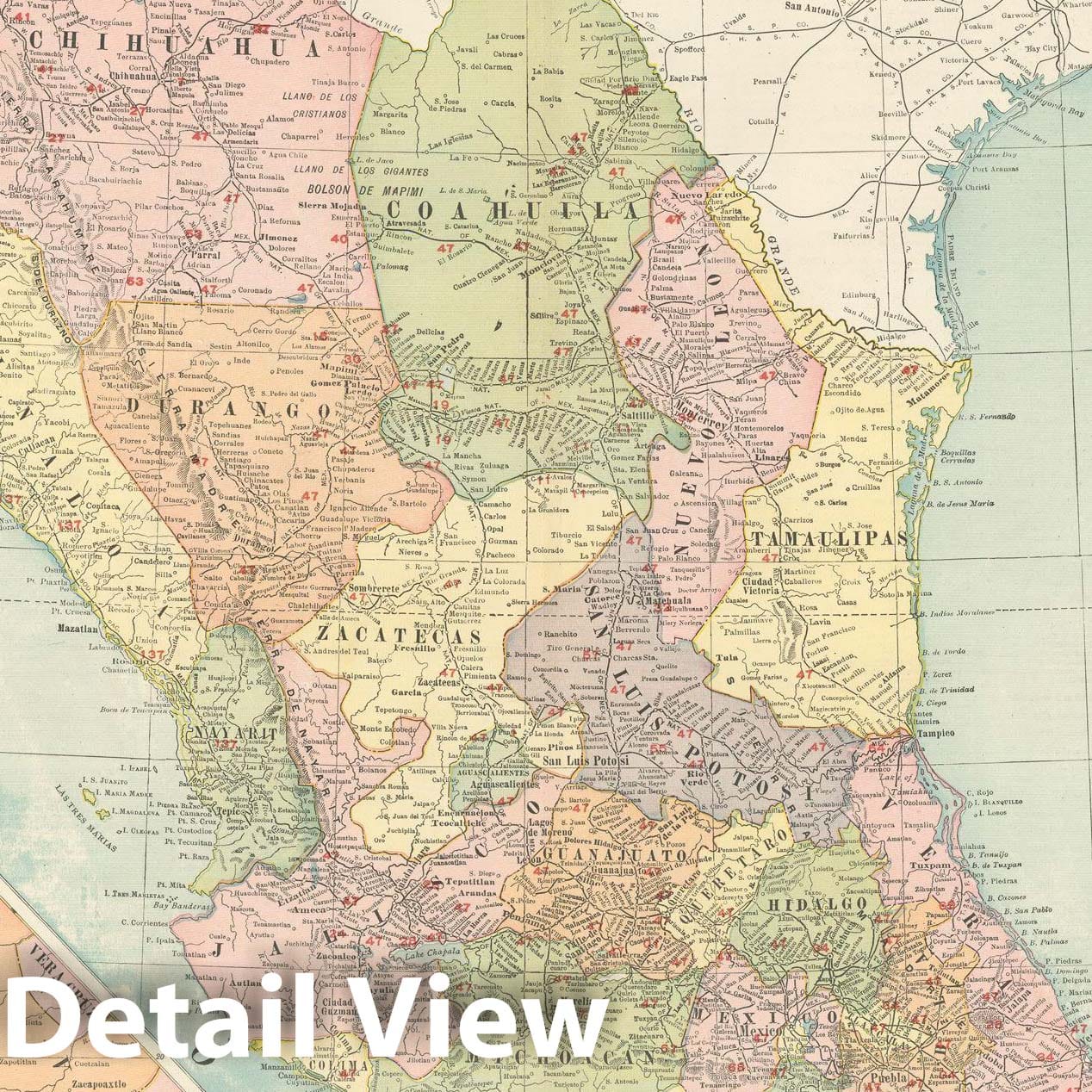 Historic Map : Commercial Atlas of America, 56th Edition, Mexico 1925 , Vintage Wall Art