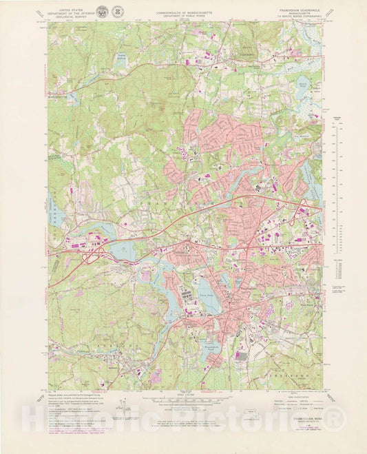 Historic Map : USGS 7.5 Minute Sheets and Quadrangles, Ashland & Framingham & Sudbury 1979 Topographic Map , Vintage Wall Art