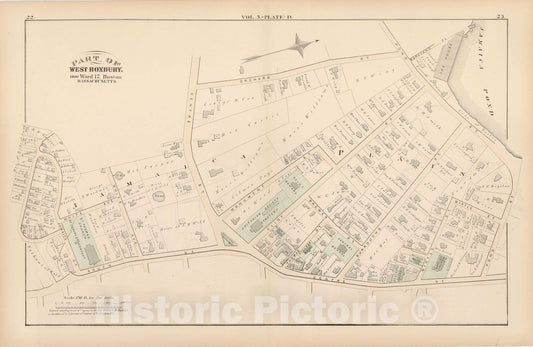 Historic Map : Atlas of County of Suffolk, MA, Vol. 5th, Jamaica Plain 1874 Plate D , Vintage Wall Art