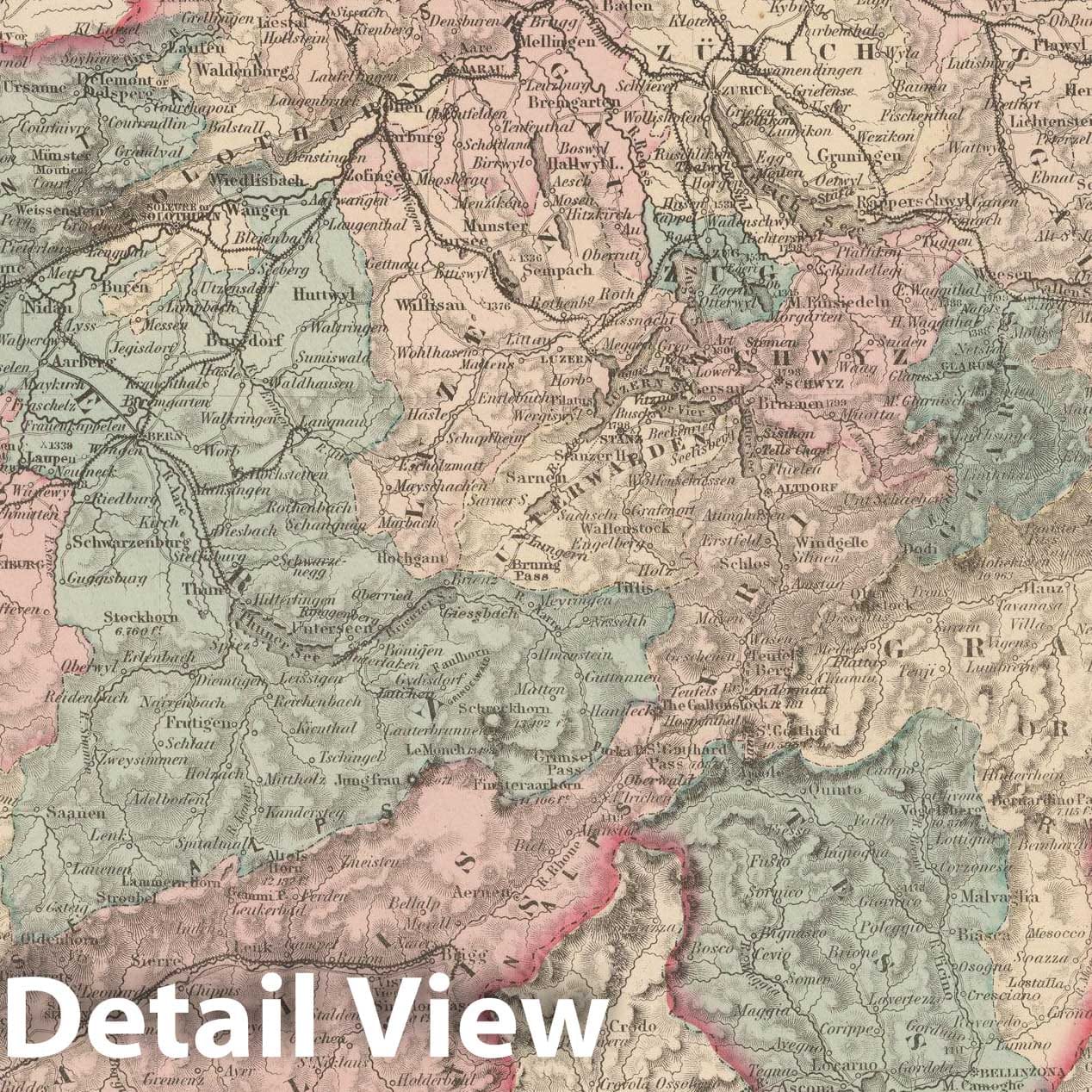 Historic Map : Switzerland 1855 , Colton's Atlas World , Vintage Wall Art