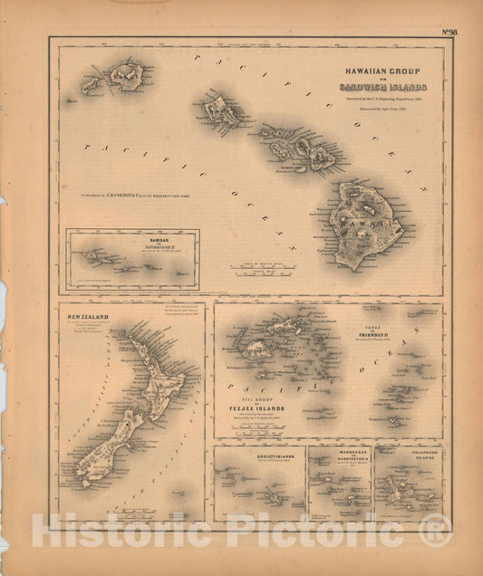 Historic Map : Hawaii 1857 , General Atlas (Of The World) , Vintage Wall Art