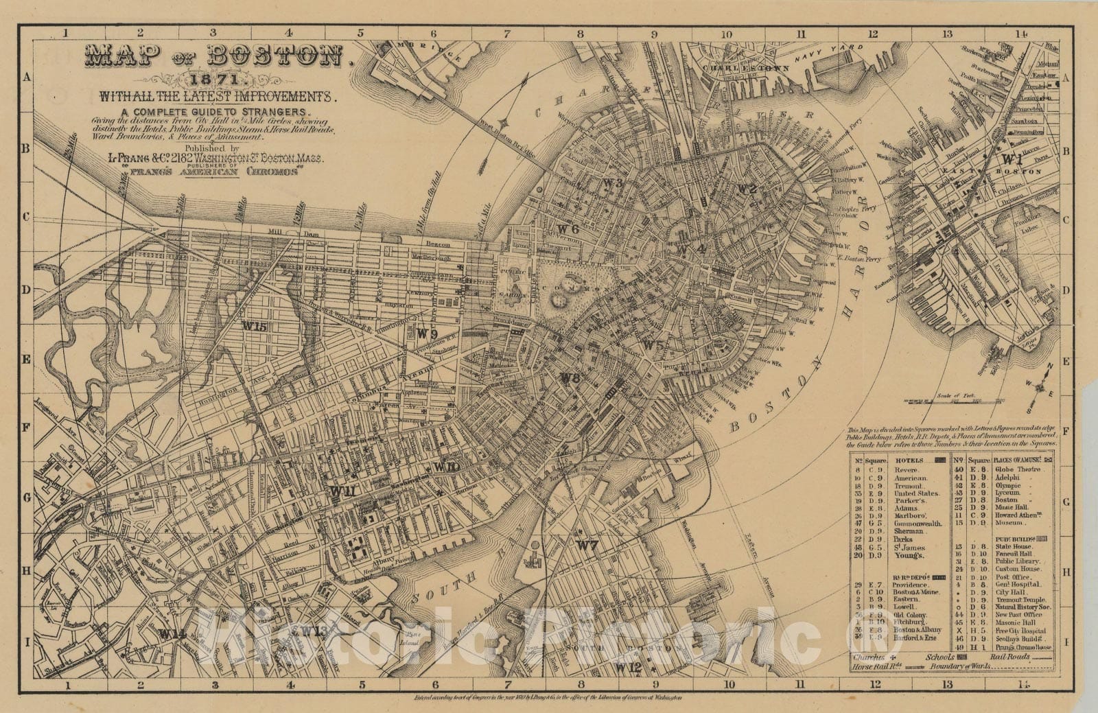 Historic Map : Boston 1871 , Vintage Wall Art