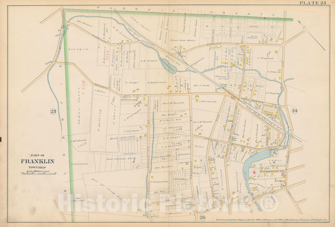 Historic Map : Atlas of Essex County, New Jersey, Franklin 1890 Plate 025 , Vintage Wall Art
