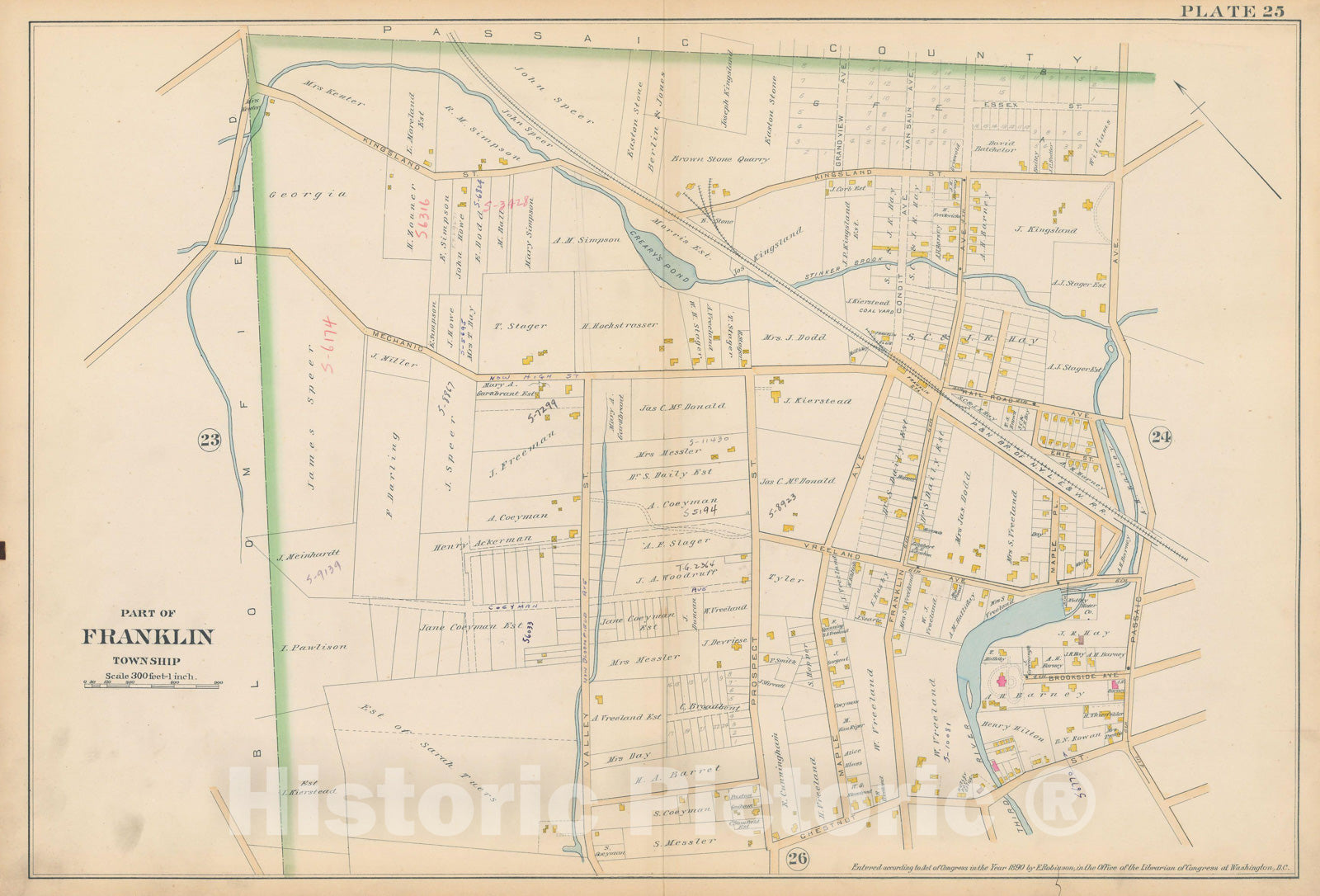 Historic Map : Atlas of Essex County, New Jersey, Franklin 1890 Plate 025 , Vintage Wall Art