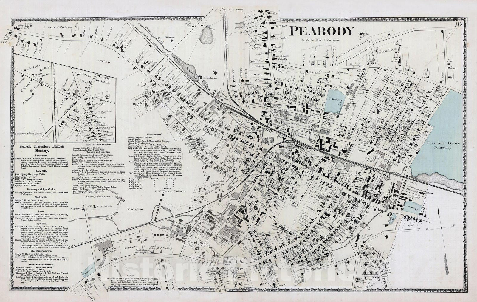 Historic Map : Atlas of Essex County Massachusetts, Peabody 1872 , Vintage Wall Art