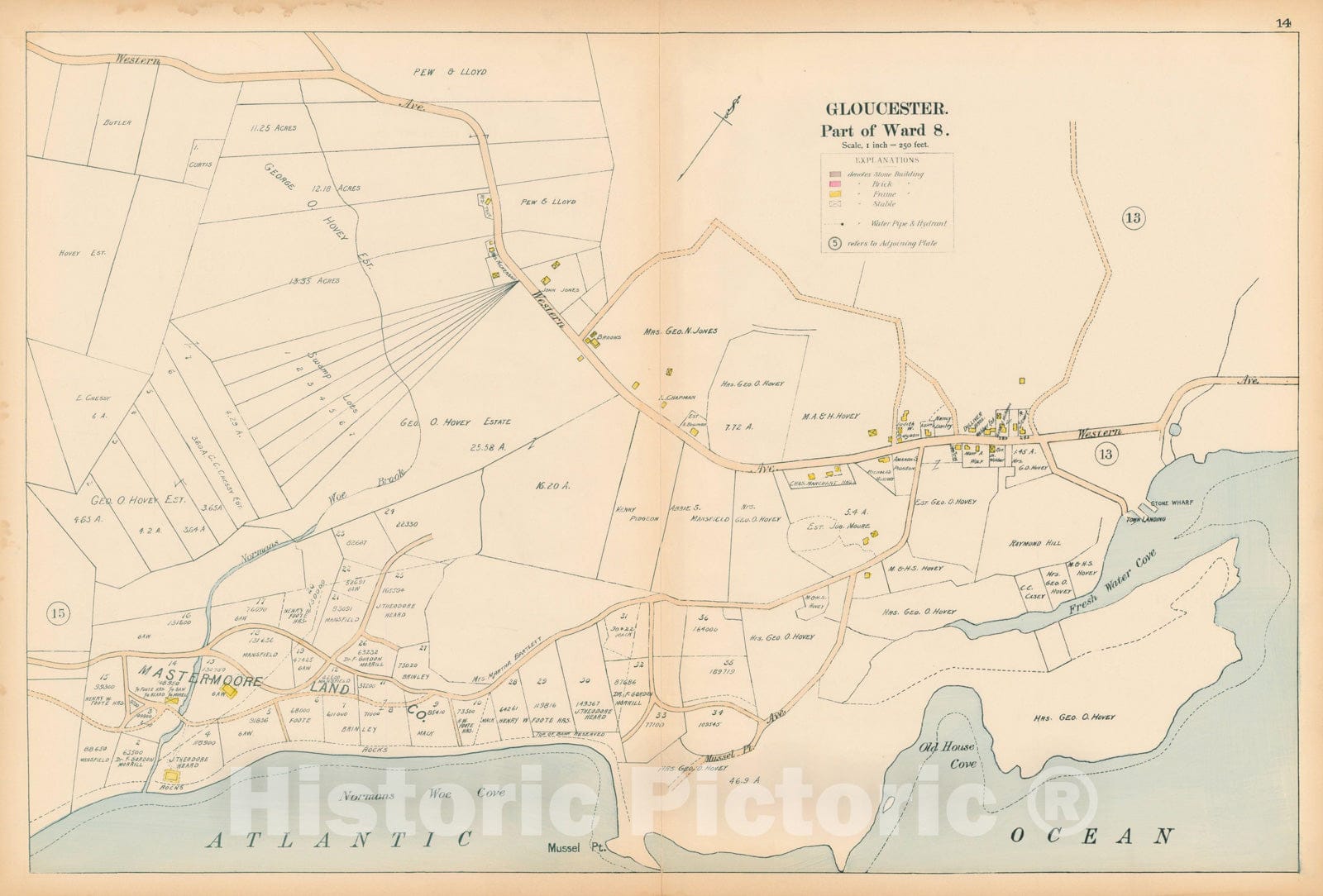 Historic Map : Atlas of Cape Ann, Gloucester, Rockport and Manchester, Gloucester 1899 Page 14 , Vintage Wall Art