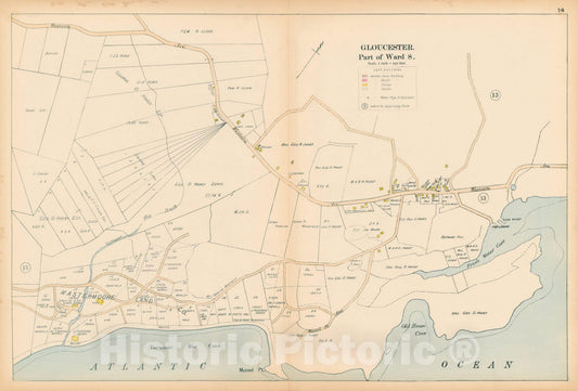 Historic Map : Atlas of Cape Ann, Gloucester, Rockport and Manchester, Gloucester 1899 Page 14 , Vintage Wall Art