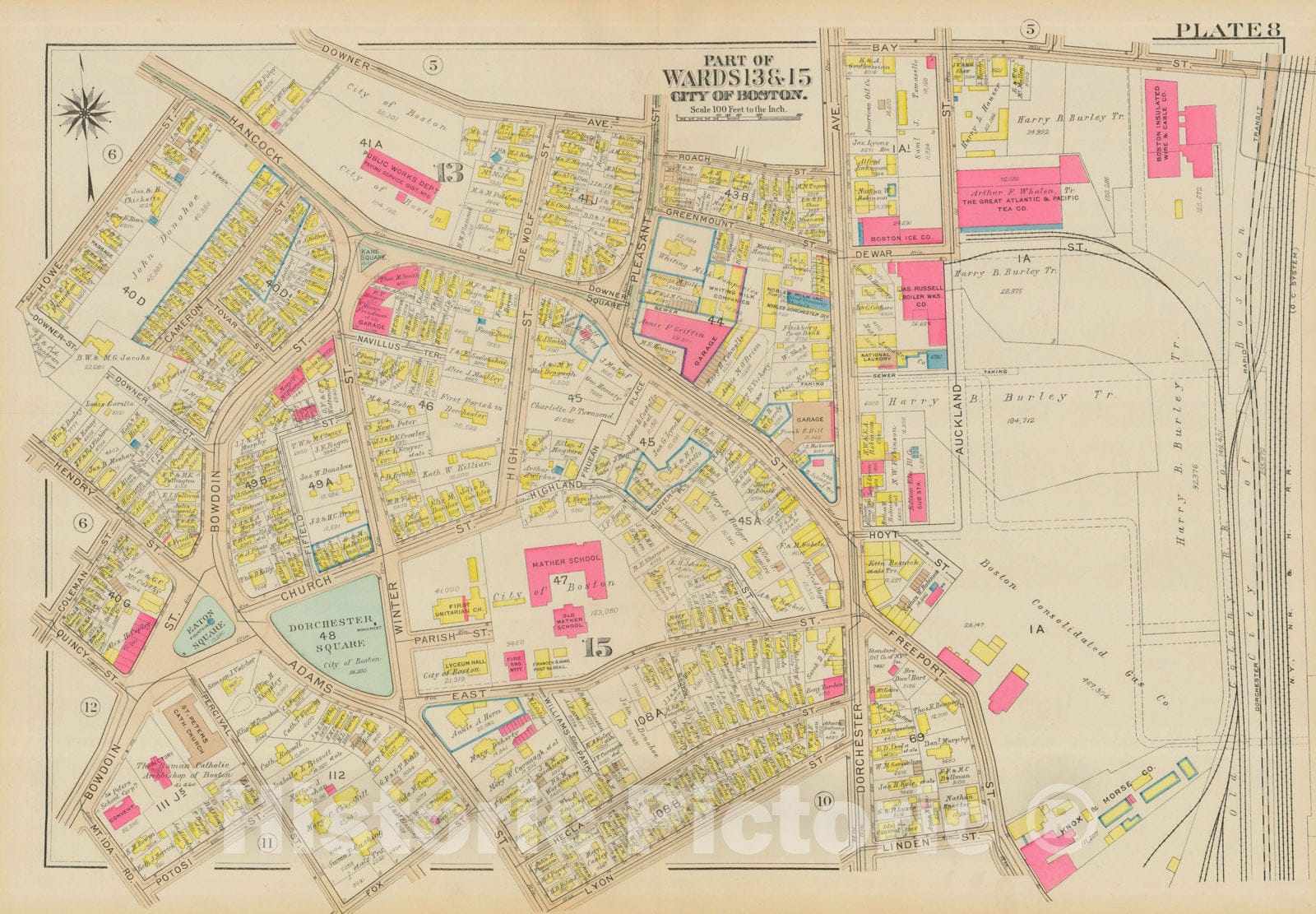 Historic Map : Atlas City of Boston, Dorchester, Dorchester 1933 Plate 008 , Vintage Wall Art