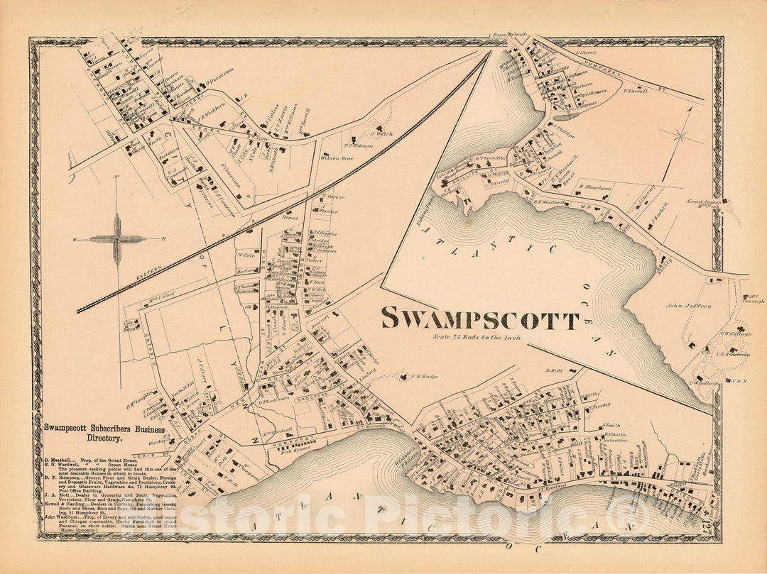 Historic Map : Atlas of Essex County Massachusetts, Swampscott 1872 , Vintage Wall Art