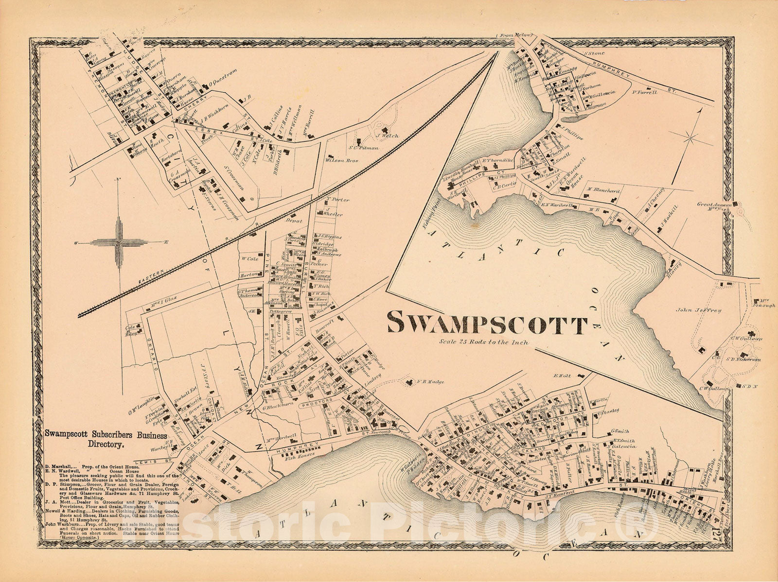 Historic Map : Atlas of Essex County Massachusetts, Swampscott 1872 , Vintage Wall Art