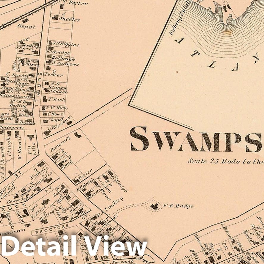 Historic Map : Atlas of Essex County Massachusetts, Swampscott 1872 , Vintage Wall Art
