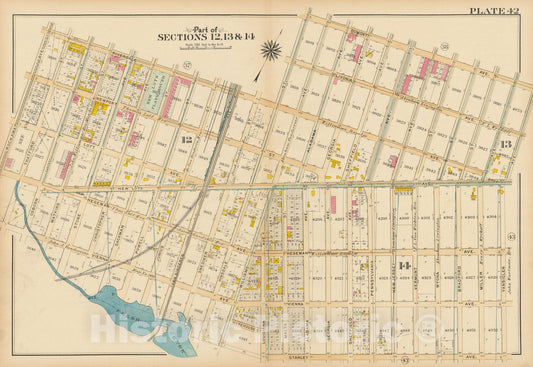 Historic Map : Vol. 1, Brooklyn 1908 Plate 042 , Atlas Borough of Brooklyn , Vintage Wall Art