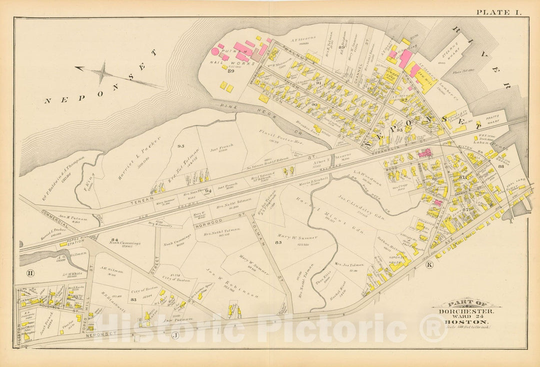 Historic Map : Atlas of Dorchester, Dorchester 1884 Plate I , Vintage Wall Art