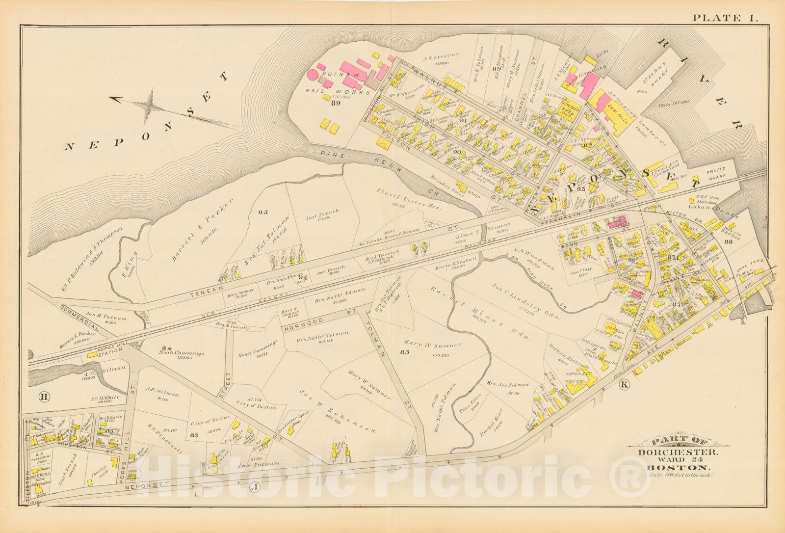 Historic Map : Atlas of Dorchester, Dorchester 1884 Plate I , Vintage Wall Art